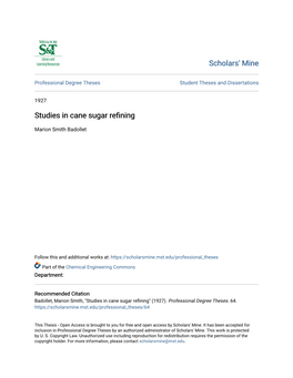 Studies in Cane Sugar Refining