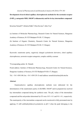 Stereoselective Analysis of Volinanserin (MDL100907) A