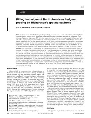 Killing Technique of North American Badgers Preying on Richardson’S Ground Squirrels