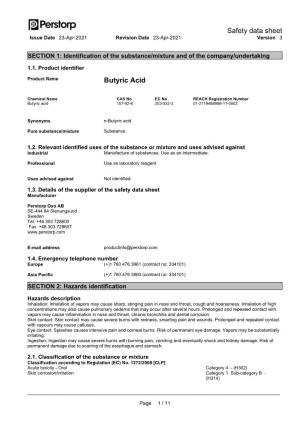 Safety Data Sheet Butyric Acid