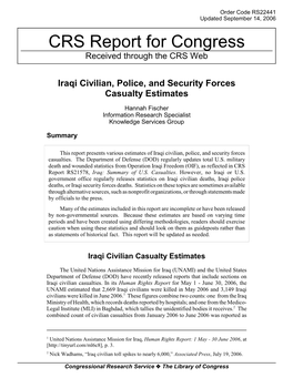 Iraqi Civilian, Police, and Security Forces Casualty Estimates
