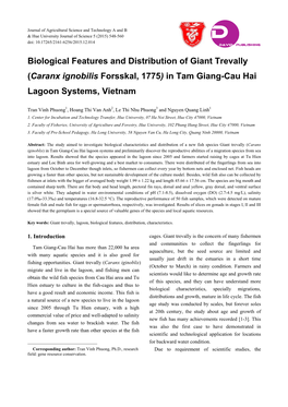 Biological Features and Distribution of Giant Trevally (Caranx Ignobilis Forsskal, 1775) in Tam Giang-Cau Hai Lagoon Systems, Vietnam