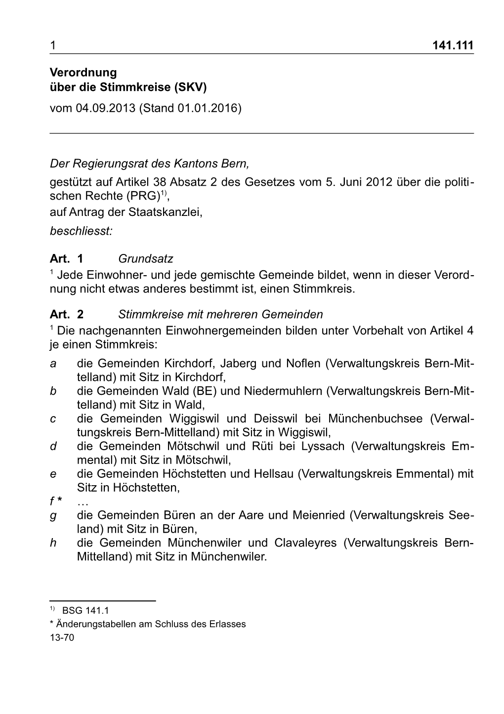 Verordnung Über Die Stimmkreise (SKV) Vom 04.09.2013 (Stand 01.01.2016)