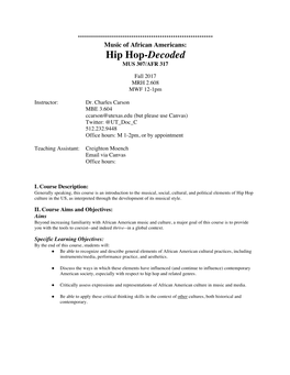 Hip Hop-Decoded MUS 307/AFR 317