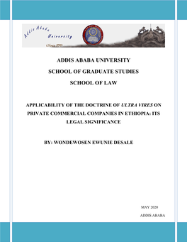Addis Ababa University School of Graduate Studies School Of