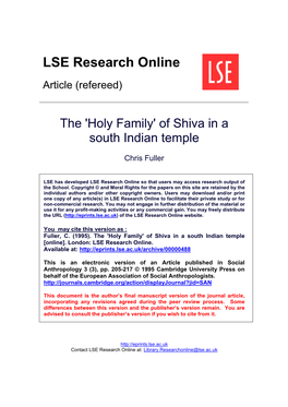 The 'Holy Family' of Shiva in a South Indian Temple