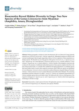 Two New Species of the Genus Limnonectes from Myanmar (Amphibia, Anura, Dicroglossidae)