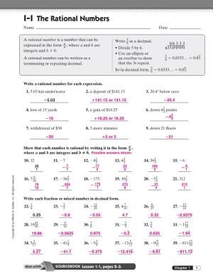1-1 the Rational Numbers Name Date