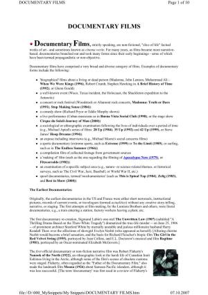 DOCUMENTARY FILMS Page 1 of 10