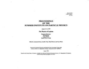Proceedings of the Summer Institute on Particle Physics