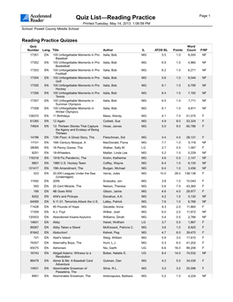 Quiz List—Reading Practice Page 1 Printed Tuesday, May 14, 2013 1:06:58 PM School: Powell County Middle School