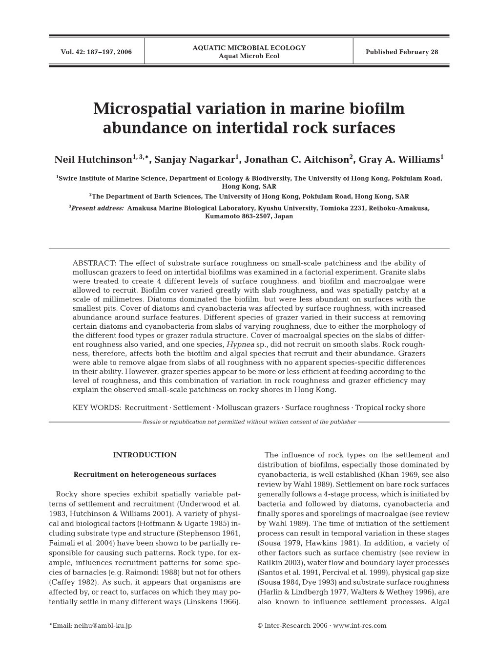 Microspatial Variation in Marine Biofilm Abundance on Intertidal Rock Surfaces