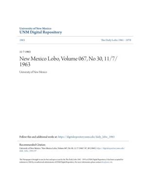 New Mexico Lobo, Volume 067, No 30, 11/7/1963." 67, 30 (1963)