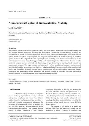 Neurohumoral Control of Gastrointestinal Motility