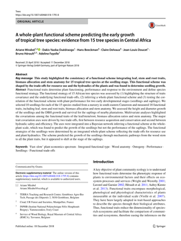 A Whole-Plant Functional Scheme Predicting the Early Growth of Tropical Tree Species: Evidence from 15 Tree Species in Central Africa