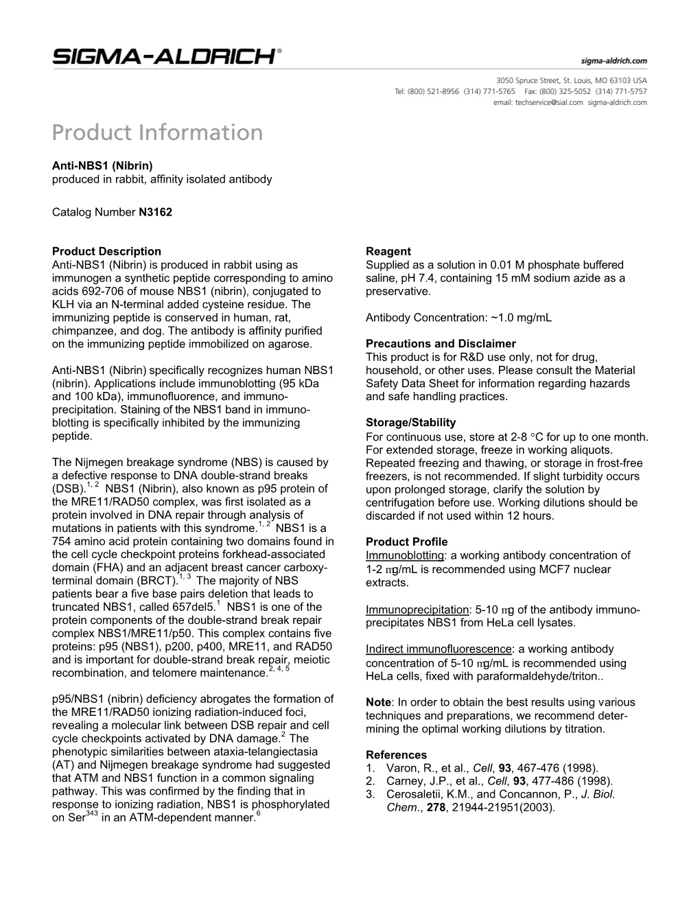 Anti-NBS1 (Nibrin) (N3162)