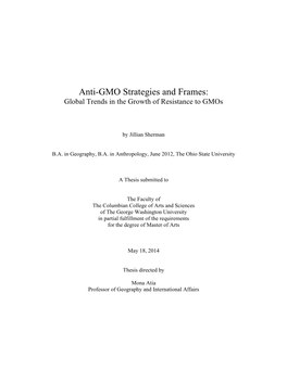 Anti-GMO Strategies and Frames: Global Trends in the Growth of Resistance to Gmos