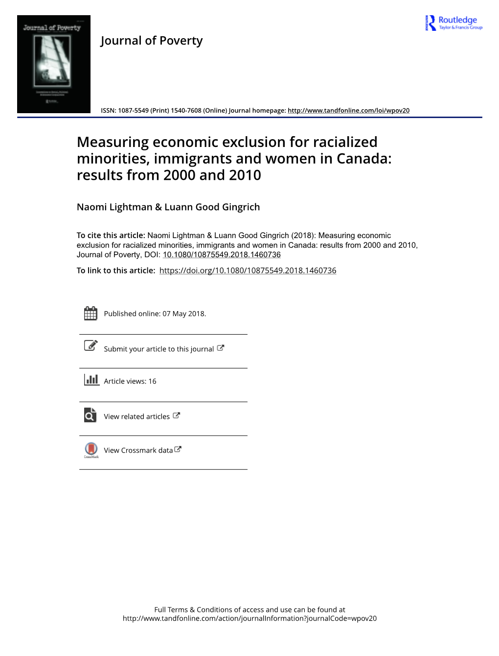 Measuring Economic Exclusion for Racialized Minorities, Immigrants and Women in Canada: Results from 2000 and 2010