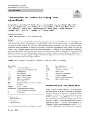 Current Opinions and Consensus for Studying Tremor in Animal Models