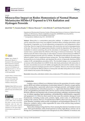 Minocycline Impact on Redox Homeostasis of Normal Human Melanocytes Hemn-LP Exposed to UVA Radiation and Hydrogen Peroxide