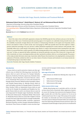 Pesticides Safe Usage, Hazards, Antidotes and Treatment Methods