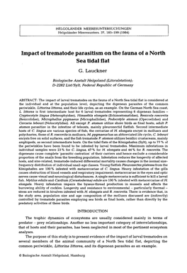 Impact of Trematode Parasitism on the Fauna of a North Sea Tidal Flat