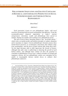 Philanthropic Innovation and Creative Capitalism: a Historical and Comparative Perspective on Social Entrepreneurship and Corporate Social Responsibility