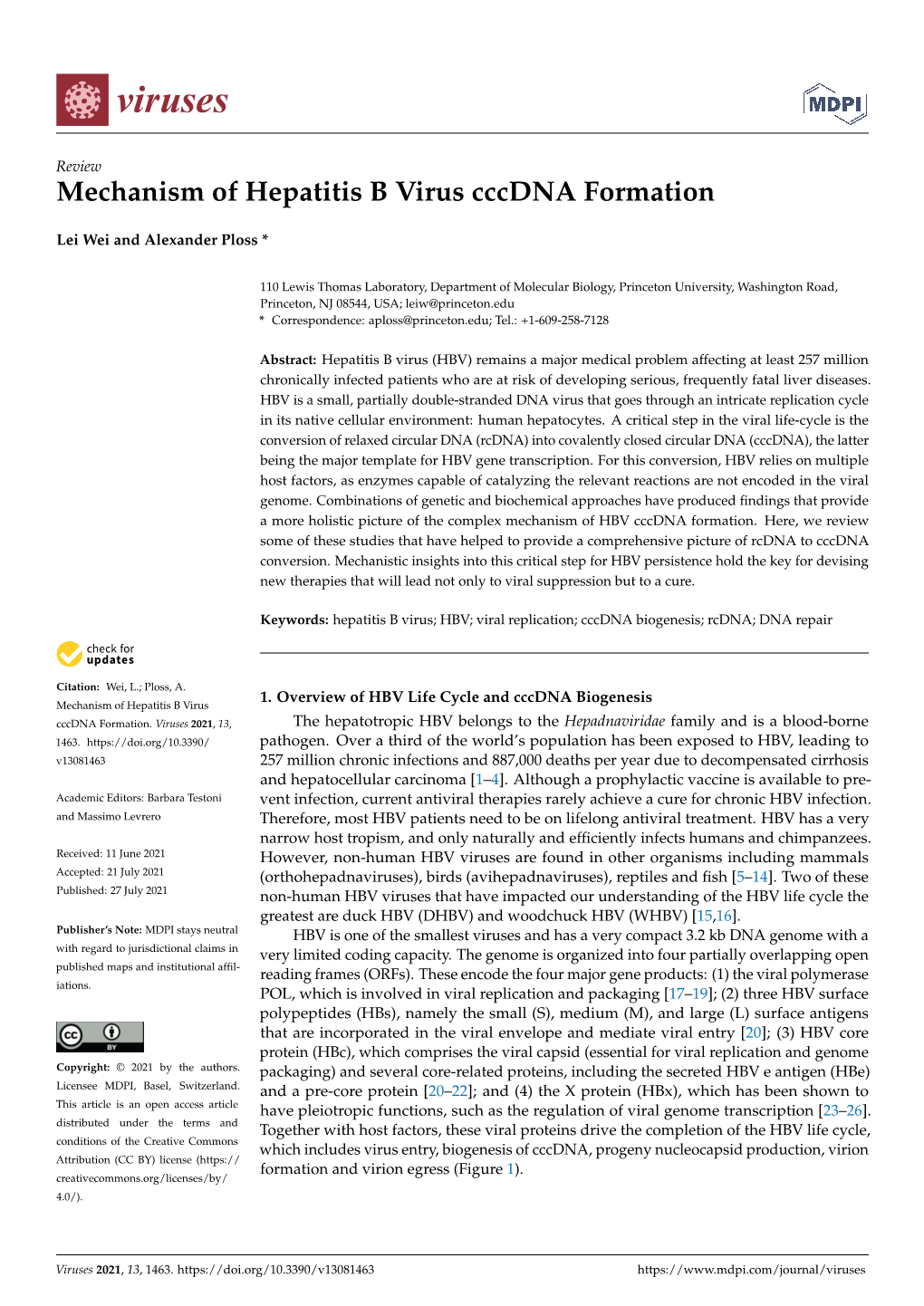 Mechanism of Hepatitis B Virus Cccdna Formation