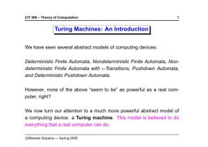 Turing Machines: an Introduction