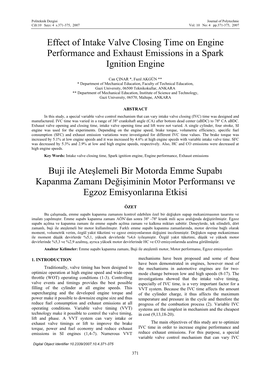 Effect of Intake Valve Closing Time on Engine Performance and Exhaust Emissions in a Spark Ignition Engine