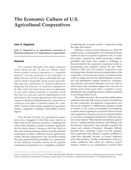 The Economic Culture of U.S. Agricultural Cooperatives