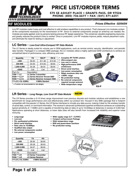 Price List/Order Terms