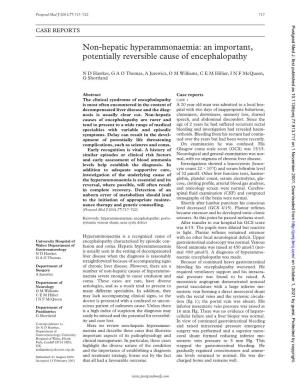 Non-Hepatic Hyperammonaemia: an Important, Potentially Reversible Cause of Encephalopathy