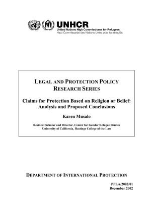 Claims for Protection Based on Religion Or Belief: Analysis and Proposed Conclusions