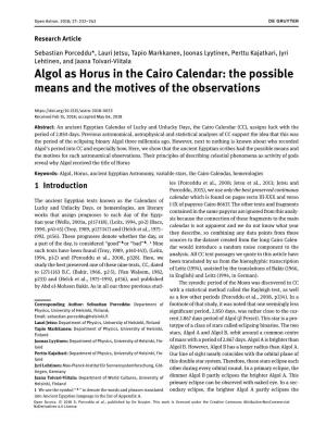 Algol As Horus in the Cairo Calendar: the Possible Means and the Motives of the Observations