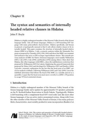 The Syntax and Semantics of Internally Headed Relative Clauses in Hidatsa John P