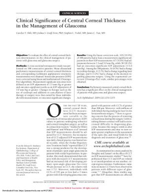 Clinical Significance of Central Corneal Thickness in the Managementof Glaucoma