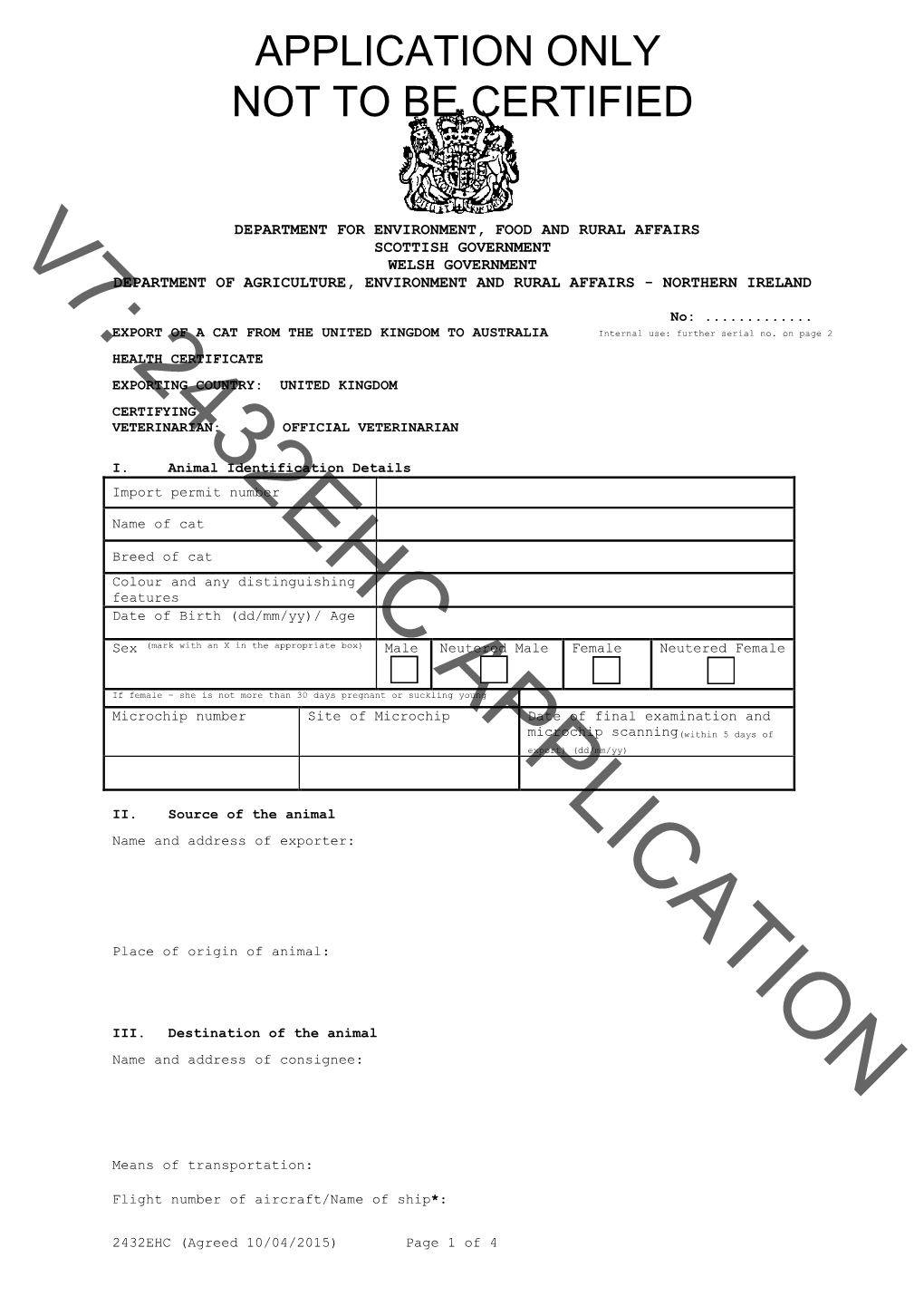 V7: 2432Ehcscottish Application Government Welsh Government Department of Agriculture, Environment and Rural Affairs - Northern Ireland