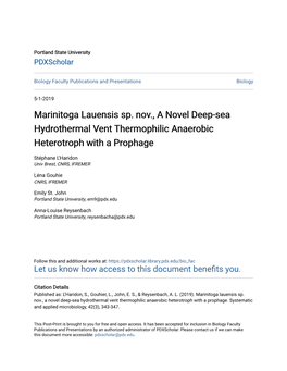 Marinitoga Lauensis Sp. Nov., a Novel Deep-Sea Hydrothermal Vent Thermophilic Anaerobic Heterotroph with a Prophage