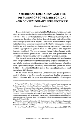 American Federalism and the Diffusion of Power: Historical and Contemporary Perspectives*