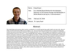 Kraig Strayer Title: "A LC-MS/MS-Based Method for the Multiplex Detection of 24 Fentanyl Analogs and Metabolites in Whole Blood at Sub Ng Ml-1 Concentrations.”