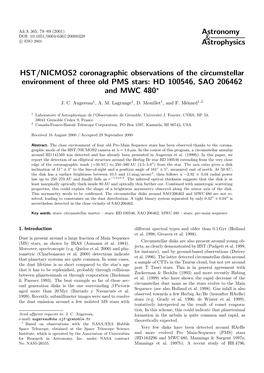Astronomy & Astrophysics HST/NICMOS2 Coronagraphic