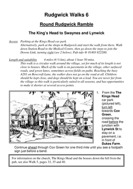 Rudgwick Walks 6, Round Rudgwick Ramble (Start – the King's Head)