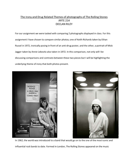 The Irony and Drug Related Themes of Photographs of the Rolling Stones ARTE 214 DECLAN RILEY