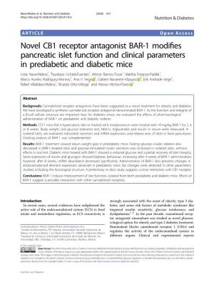 Novel CB1 Receptor Antagonist BAR-1 Modifies Pancreatic Islet Function