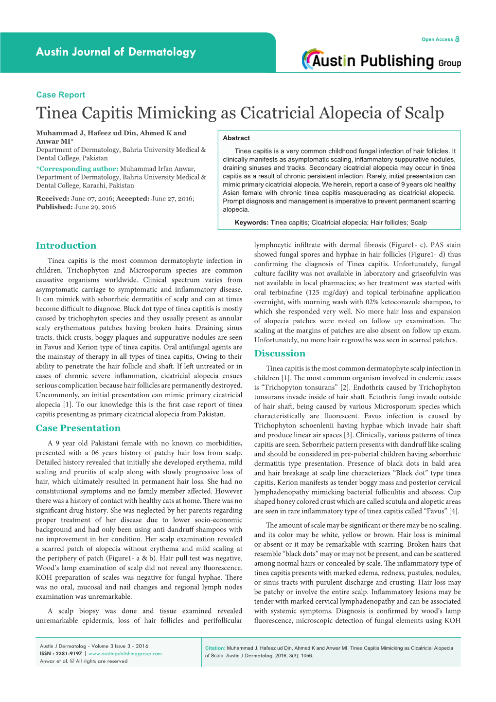 Tinea Capitis Mimicking As Cicatricial Alopecia of Scalp