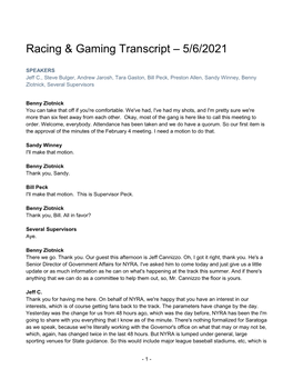 Racing & Gaming Transcript