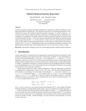 Optimal Reduced Isotonic Regression 1 Introduction