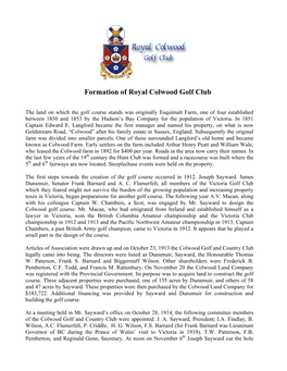 Formation of Royal Colwood Golf Club