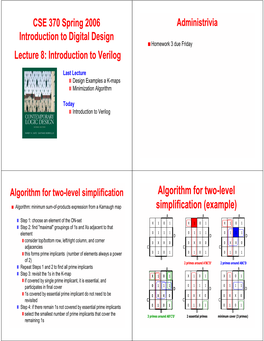 Algorithm for Two-Level Simplification (Example)